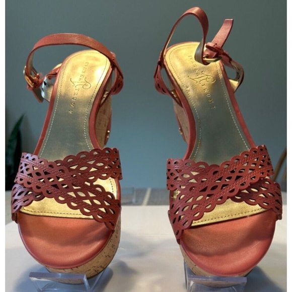 Women's Ivanka Trump Aubrie Size 10 M Pink Leather Wedge Sandals Adjustable - Picture 1 of 10